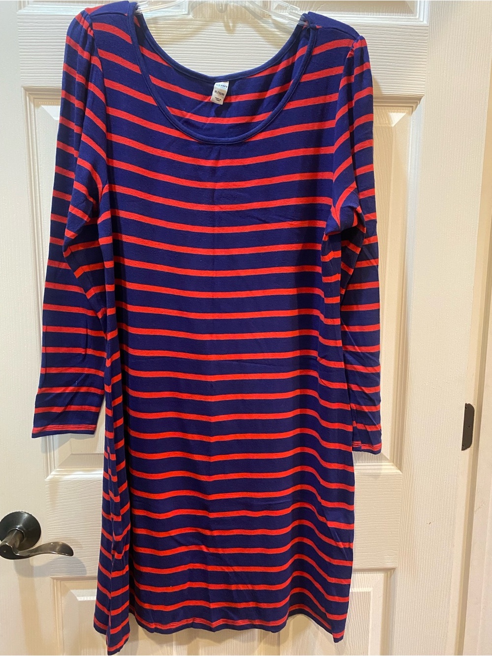 Women’s Old Navy brand Navy and Red Striped Casual Long-Sleeve Dress by